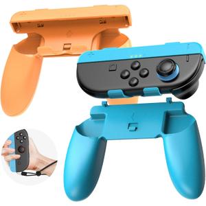 CloudValley 2-in-1 Grip Kit for Nintendo Switch 2 Joy-Cons [Holder + Wrist Strap] - Wear-Resistant Ergonomic Controller Holder, Enhanced Comfort (Blue + Orange)