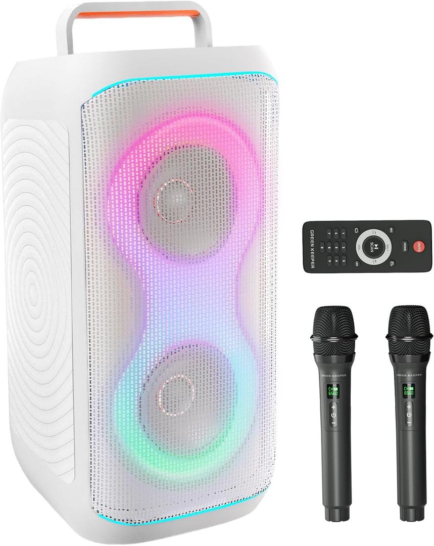 Karaoke Machine for Adults with 2 Wireless UHF Microphones, 400W Peak Power Karaoke System with Dual 6.5'' Subwoofers, Portable Party Bluetooth Speaker with RC, Bass & Treble Control for Outdoor/Home
