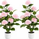 3FT Artificial Hydrangea Tree 2 Pack, Realistic Faux Hydrangea Plants in Pot with Pink Flowers, Lifelike Faux Greenery Home Indoor Outdoor Front Porch Garden or Wedding, Pink