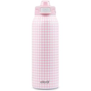 Ello Pop & Fill 32oz Stainless Steel Water Bottle with QuickFill Technology, Double Walled and Vacuum Insulated Metal, Leak Proof Locking Lid, Straw and Chug, Reusable, BPA Free, Pink Gingham