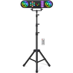 DJ Lights with Stand, 5 in 1 Party Bar Light Set with Rotating Ball, Strobe, UV, Colorful LED Par Light and Pattern, Sound Activated DJ Lighting System for Disco Stage Gig Band Wedding