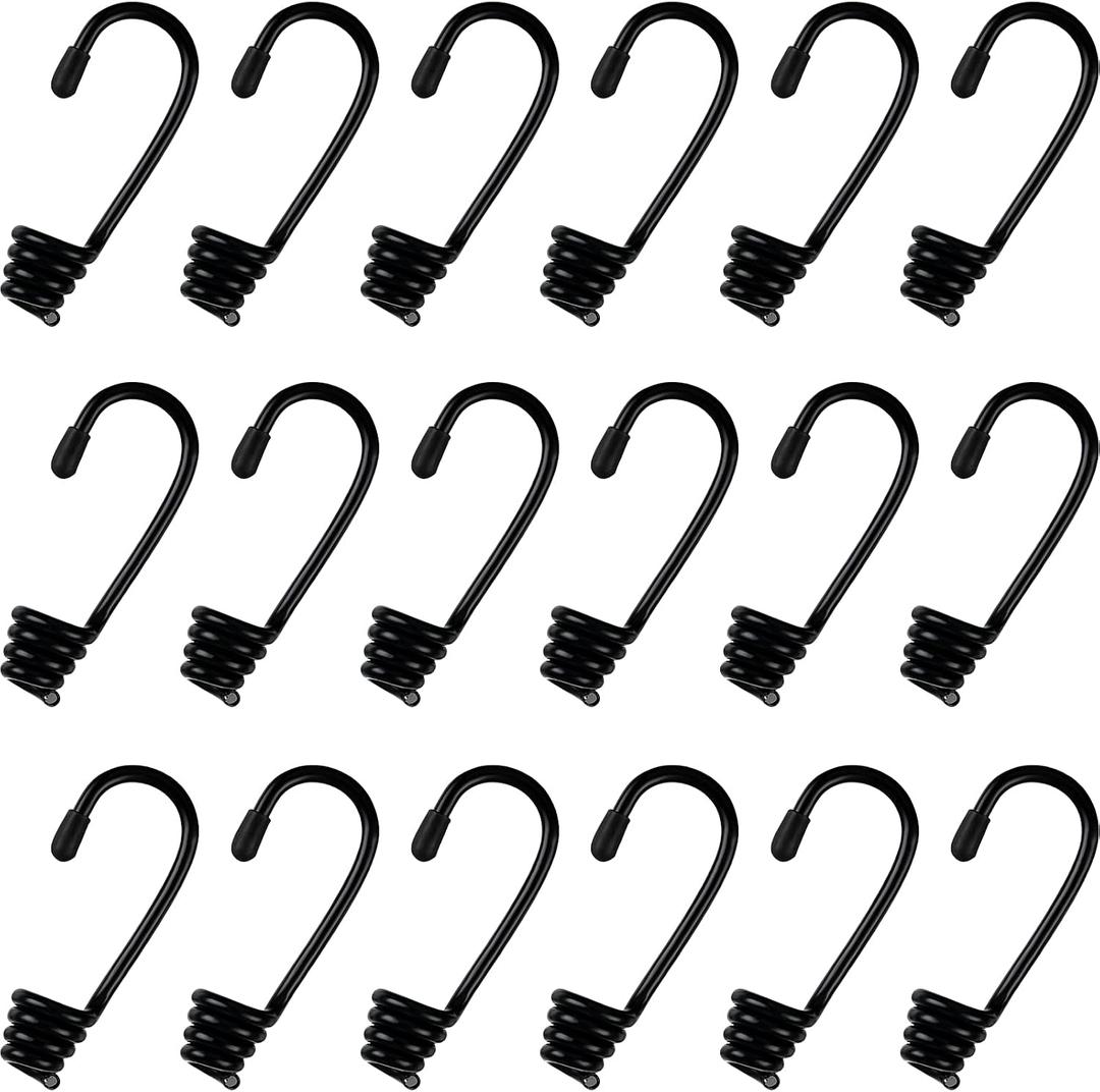 Ferraycle 20 Pieces 1/4 Inch Plastic Coated Bungee Cord Hooks Spiral Shock Cord Hook Wire Bungee Hooks End for Elastic Rope, Boating, Camping, Auto and Outdoor Uses