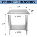 Stainless Steel Table, 30 x 24 Inches Commercial Metal Prep & Work Table with Backsplash and Adjustable Undershelf for Kitchen Restaurant Home Garage Warehouse