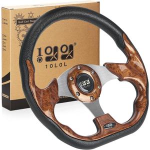 10L0L Golf Cart Steering Wheel for Yamaha, EZGO TXT/RXV/Valor, Club Car DS/Precedent/Onward/Tempo Golf Carts (Brown)