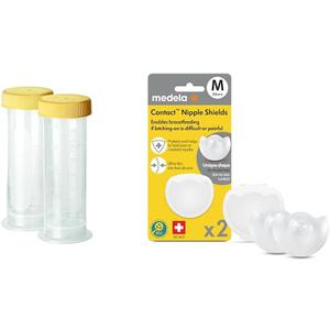 Medela Breast Milk Storage Bottles and Contact Nipple Shields for Breastfeeding Difficulties, 12 Count 2.7 Ounce Containers and 20mm Small Nippleshield 2 Count
