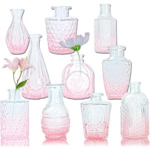 Pink Mini Bud Vintage Vase in Bulk 10PCS, Small Flower Vases for Centerpieces Beautiful Useful Vase Symbolism and Artistry Great for Decoration and Gift Sturdy Pretty Mini Wedding