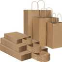 Toovip 90 Pack Plain Brown Kraft Paper Bags with Handles Bulk, Multiple 3 Assorted Sizes Gift Bags for Favors Grocery Retail Party Birthday Shopping Business Goody Craft Merchandise Take Out Sacks