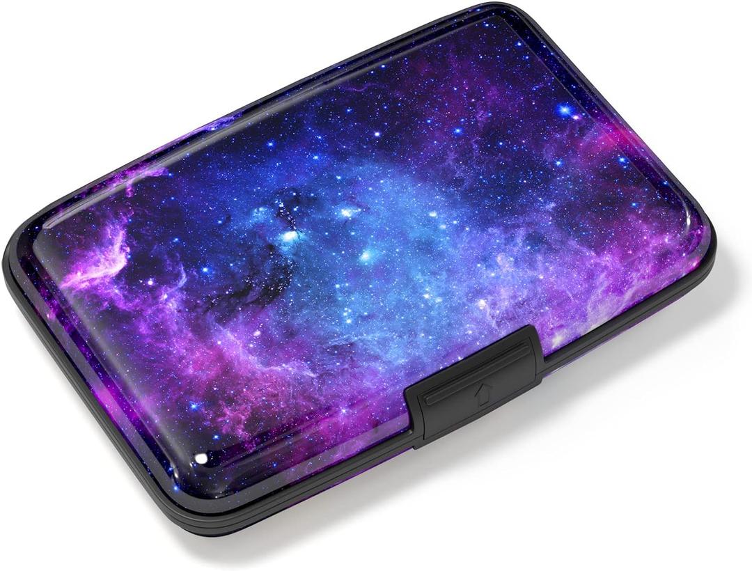 Credit Card Holder, Mini Aluminum Card Wallet RFID Blocking Slim Metal Hard Card Case for Women Men, Galaxy