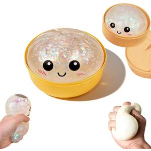 Dumpling Squishy Stress Ball,Jumbo Dumpling Stress Ball,with Steamer,Soft Squeeze Decompression Dough for Adults,Simulation Food Squishies Bun (White-1)