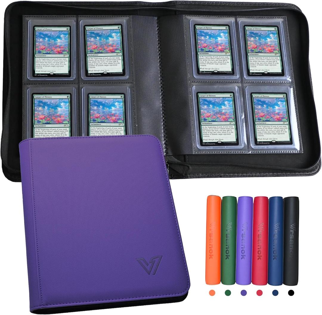 Toploader Binder 4 Pocket,Holds 128 Top Loaders,Top Loader Binder 4 Pocket for 3" x 4"Rigid Cards,Double Sided Card Binder Abulm in 3"x4"Toploaders for Trading Cards (Purple)
