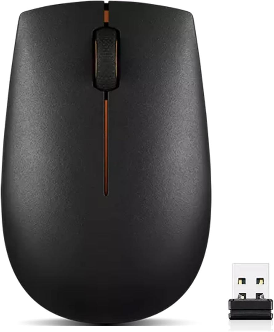 Lenovo 300 Wireless Mouse, Black, Computer Mouse for PC and Laptop with Windows, Ambidextrous Design, 2.4 GHz Nano USB Receiver, 12 Month Battery Life