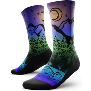 Outway Novelty Crew Socks for Men & Women, Breathable, Moisture-Wicking Athletic Calf Socks with Arch Support (Large-X-Large, Night Time Bliss Crew)