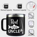 Reel Cool Uncle Tumbler - Funny Fishing Insulated Tumbler With Handle - Fishing Travel Coffee Mug 14Oz - Mug Gift For Uncle On Birthday - Christmas - Fathers Day
