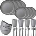 LIYH 28 Pcs Dark Grey Plates and Bowls Dinnerware Sets, Dish Set for 4, Unbreakable Reusable Plate, Wheat Straw Plates and Bowls Apply to Kitchen & Camping (Gray)