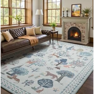 junovo 4X6 Jungle Animal Print Area Rug for Living Room, Washable Non-Slip Bedroom Rugs, Soft Low Pile Peacock Floral Carpet for Dining Room Playroom Nursery 