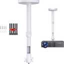 Projector Mount for Ceiling/Wall - -Inch Screw Adjustable Tilt&Swivel Hanging Wall Mount Hanger Rack with Extension Pole for Mini Projector with Cable Ties (White)