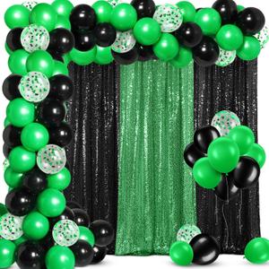 137 Pcs Graduation Decorations 2025 Balloon Garland Kit Sequin Backdrop Curtain Congrats Grad Party Decor Photo Backdrop Prop for Graduation Weeding Birthday(Black Green)