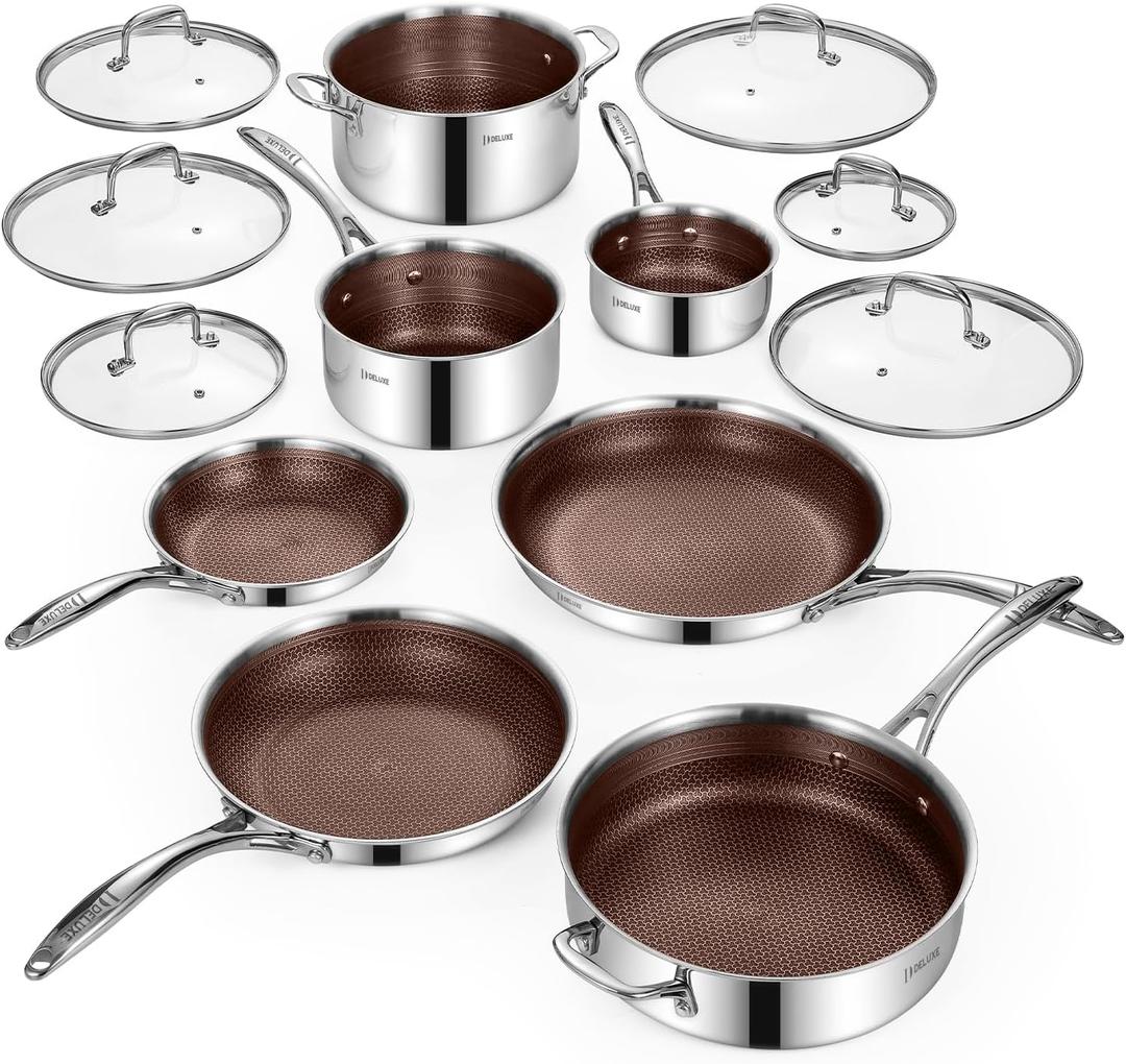 Deluxe13 Piece Hybrid Ceramic Nonstick Stainless Steel Cookware Set