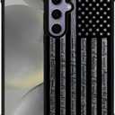 for Samsung Galaxy S24/S25 Case,Black Gray Wood Grain American Flag DesignAll-Round Protection Shockproof Anti-Scratches TPU Cover,Cases for Woman Man