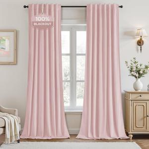 HOMEIDEAS 100% Blackout Pink Velvet Curtains, Thermal Noise Reduction Luxury Velvet Curtains for Bedroom Preppy Room Decor, Living Room, 52 X 84 Inch, 2 Panels