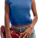 Women's Summer Fall Off The Shoulder Cropped Sweater Tops 2025 Casual Trendy Sleeveless Y2k Knit Tank Pullover (Blue, L)