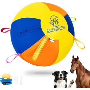 Herding Ball for Dogs, 22'' Dog Traing Balls with Straps for Australian Shepherd, Border Collie, Cattle Dog, Large Breed, Horses Outdoor Play (Multicolor&Bell)