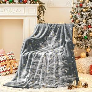 Lahome Christmas Blanket, Christmas Decorations Gifts for Women, Flannel Fleece Winter Holiday Blanket, Fluffy Cozy Soft Christams Throws for Couch Sofa Bed, ChristamsTree Pattern, Gray, 50" X 60"