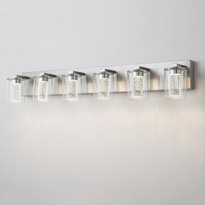 SineRise Brushed Nickel Vanity Light (6-Light, 40-Inch), (3000K/4000K/6000K, Dimmable), Eye Protection LED Bathroom Light Fixture, Modern Wall Light Over Mirror with Clear Glass Shade
