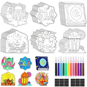 30 PCS Ramadan Crafts Set Fridge Magnet Kit Paint Your Own Eid DIY Crafts Include 30 Magnet 24 Paint Pens Eid Mubarak Gifts Favors Party Supplies Home Activities Bulk Decors