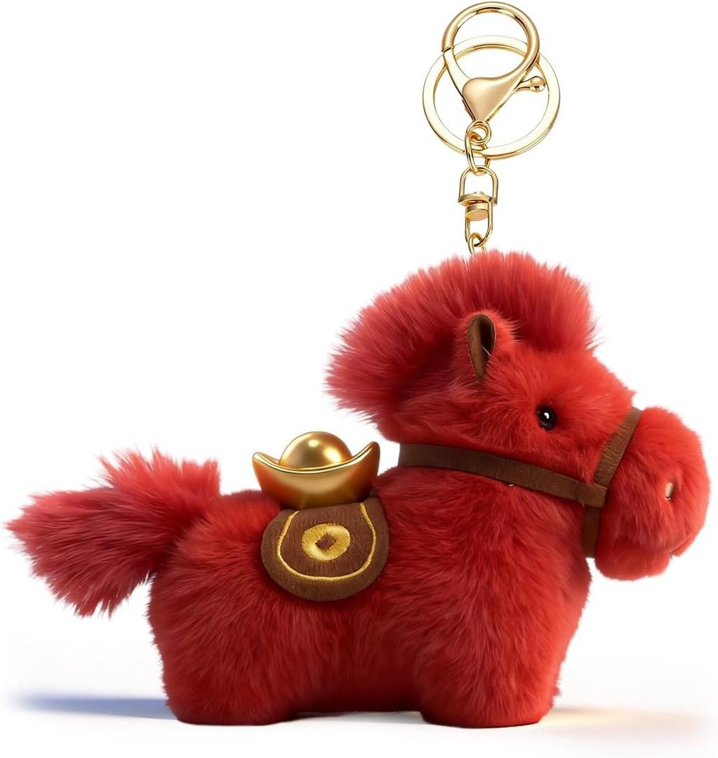 72ore Cute Horse Keychain Plush Purse Bag Charms for Handbags Backpacks Chinese New Year of The Horse 2026 Decorations Gift