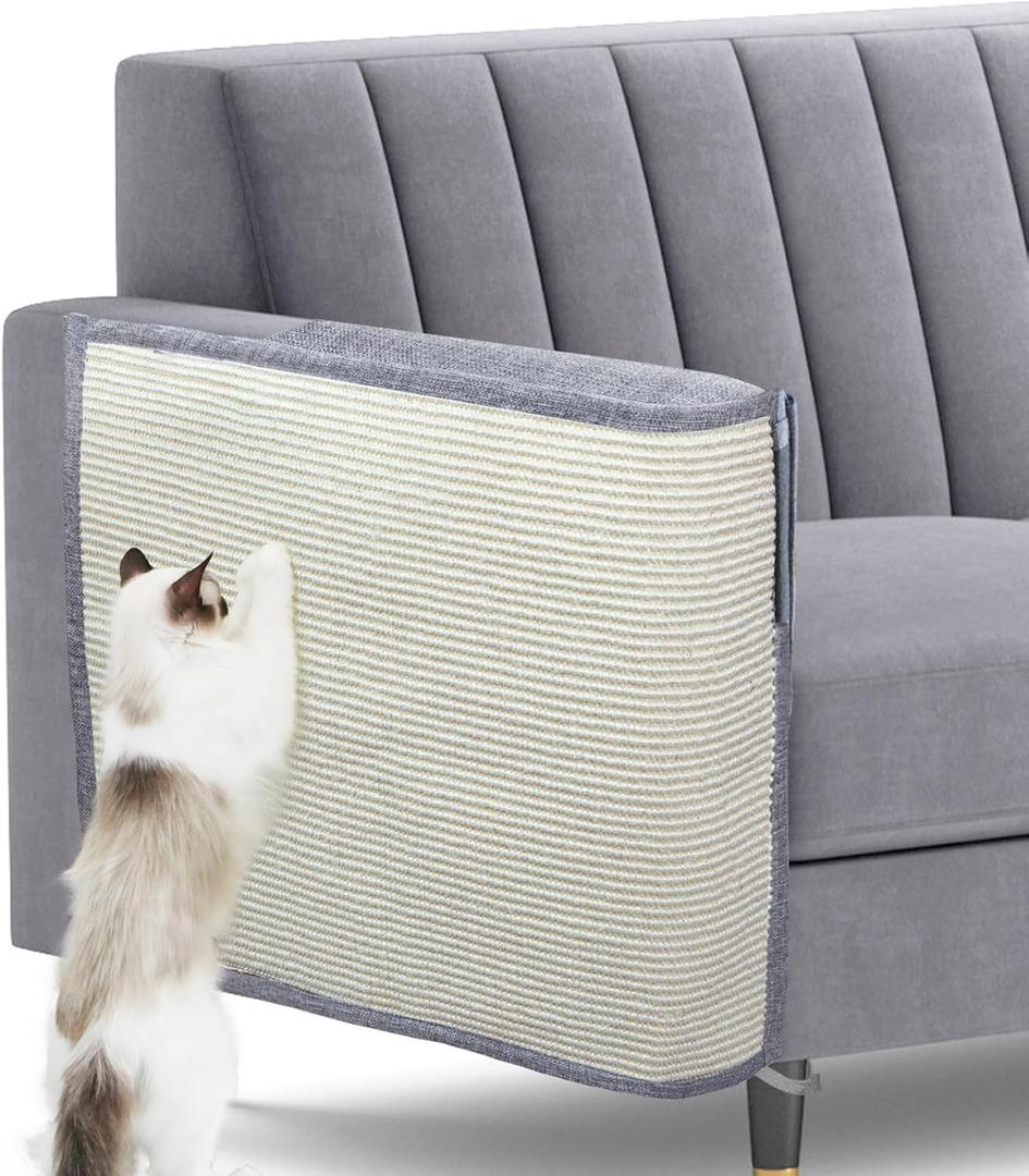 Upgraded Cat Scratch Furniture Protector,Cat Scratch Sofa Arm Sheild with Large Size Natural Sisal for Protecting Couch Sofa Chair Furniture 27.9''L*19.7''W (Light Grey/Right Handed)