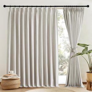 NICETOWN Linen Blend Cream White 100% Blackout Curtains for Living Room W66 x L96 2 Panels Set, Pinch Pleated Weave with Hooks Sound Reducing Window Treatments Thermal Insulated Drapes for Bedroom