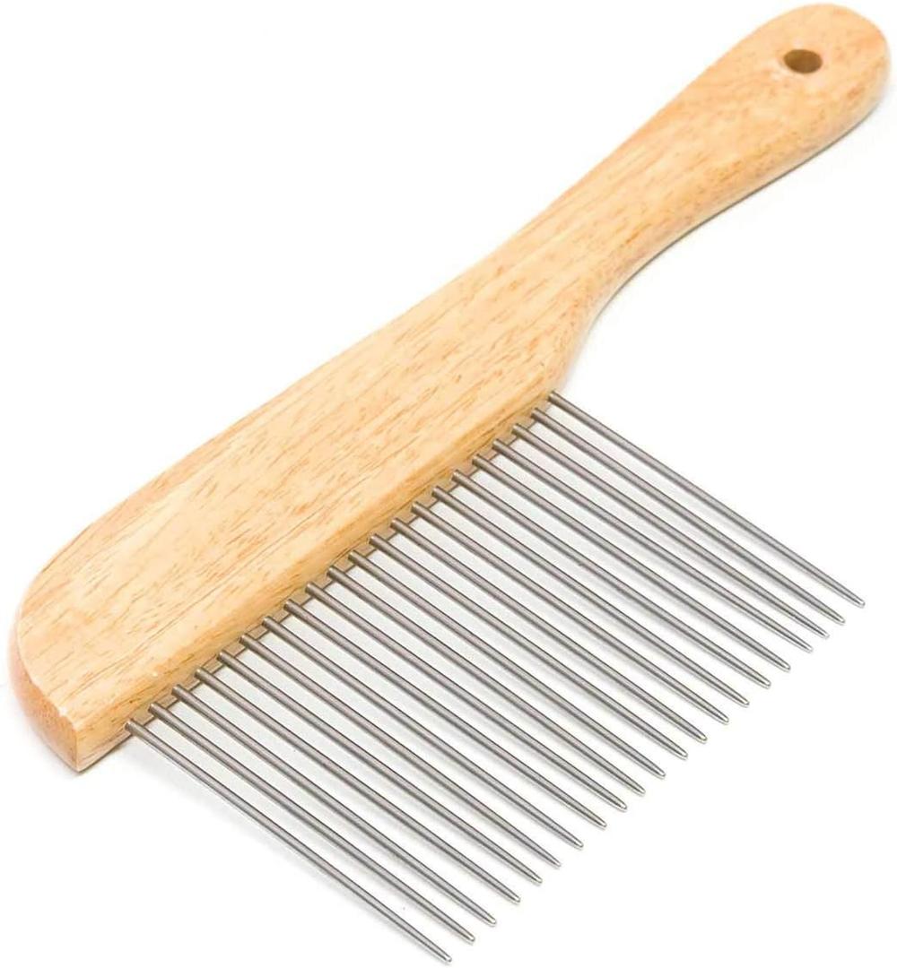 Ryan's Pet Supplies Paw Brothers Poodle Comb Brush for Dogs, Professional Grade, Wooden Ergonomic Handle, Stainless Steel Teeth, Dematting Comb for Dogs, Extra Long Teeth