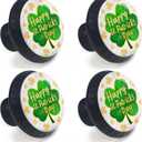 2 x 4 Pack Happy St. Patricks Day Clover Cabinet Knobs Round Drawer Pulls Shamrock Knob Cupboard Door Handles Hardware for Kitchen Bathroom Cabinets