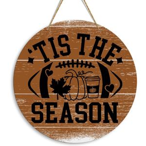 2 x Fall Football Vintage Wooden Hanging Sign Tis The Season Autumn Thanksgiving Wall Door Decor Fall Decorations for Home Office Classroom Party Living Room Porch Indoor Outdoor
