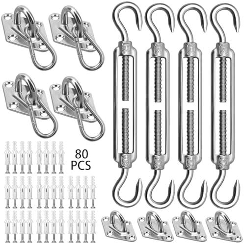 HYASIA Sun Shade Sail Hardware Kit 6 Inch for Rectangle & Triangle Shade Sail Install, Stainless Steel ShadeSail Fixing Accessories for Outdoor Patio Canopy Garden, Heavy Duty Awning Attachment 80 Set