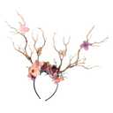 Deer Antler Flower Headband Christmas Reindeer Antlers Headband Tree Branch Hair Hoop Headdress Hair Accessories for Women Girl Xmas Party Favor Light coffee
