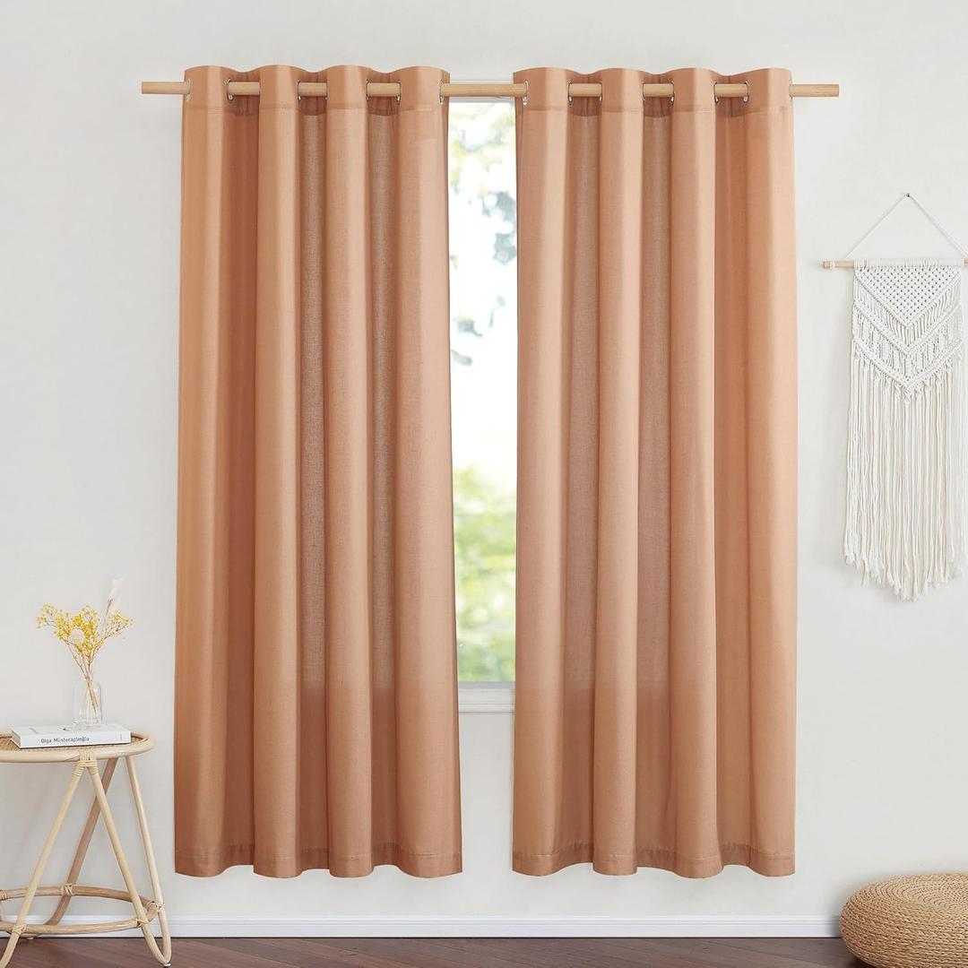NICETOWN Thick Linen Burlap Terracotta Curtains, Privacy Curtains That Let Light in Window Treatments Linen Blend Drapes for Living Room/Girls Bedroom, W55 x L72, 2 Panels