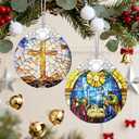 3 x Christian Gifts: Stained Glass Nativity Ornament | Christmas Ornaments (Christmas Tree Decorations), Christian Holiday Decor, Holy Family Decoration, Religious Gifts, Baptism Gift & Xmas Gift
