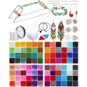 Jexine Bead Loom Kit for Adults 48000 Pcs Beading Loom Supplies with 96 Color 2 mm Glass Seed Bead Bracelets Christmas Jewelry Earring Making Tools Gifts for Girls DIY Craft
