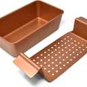 PERLLI Meat Loaf Pan with Drip Tray  2 Pc. 9.8 x 5.7 In. Copper Nonstick Meatloaf Pan with Drain Tray  Large BPA-Free Oven Loaf Pan for Baking, Bread, Cakes, Roasting Meat, & More