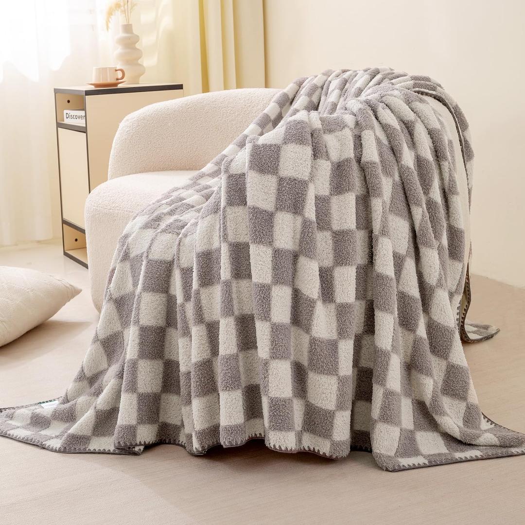 Checkered Blanket, 3D Print Soft Cozy Lightweight Bed Throw Decor, Machine Washable Blankets,Checkerboard-Gray 40" x 50"