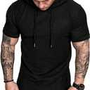 Wowcarbazole Men's Gym Hoodies Workout Sweatshirts Short Sleeve Athletic Muscle T-Shirts Pullover (Black, XXL)