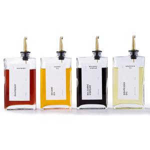 Olive Oil Dispenser for Kitchen, Cooking Oil and Vinegar Dispenser Set, Olive Oil Bottle, Soy sauce dispenser, coffee syrup bottles with stainless steel pourers - 4 pcs, Gold