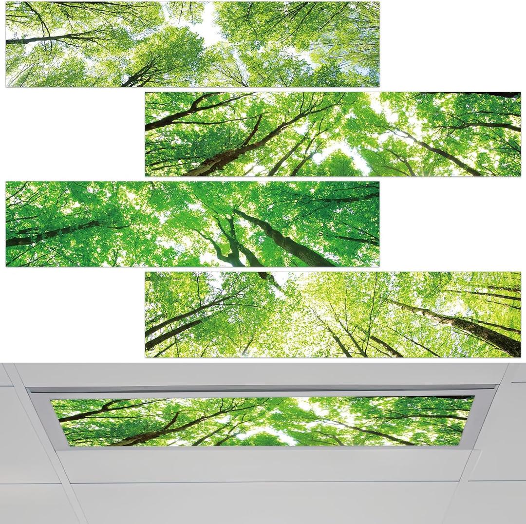 4 Pcs Fluorescent Light Covers with 40 Magnets Decorative for Classroom Ceiling Light 4 x 1 Feet Magnetic Light Covers Filter Easy Install for Office Hospitals & Home Drop Ceiling Supplies (Forest)