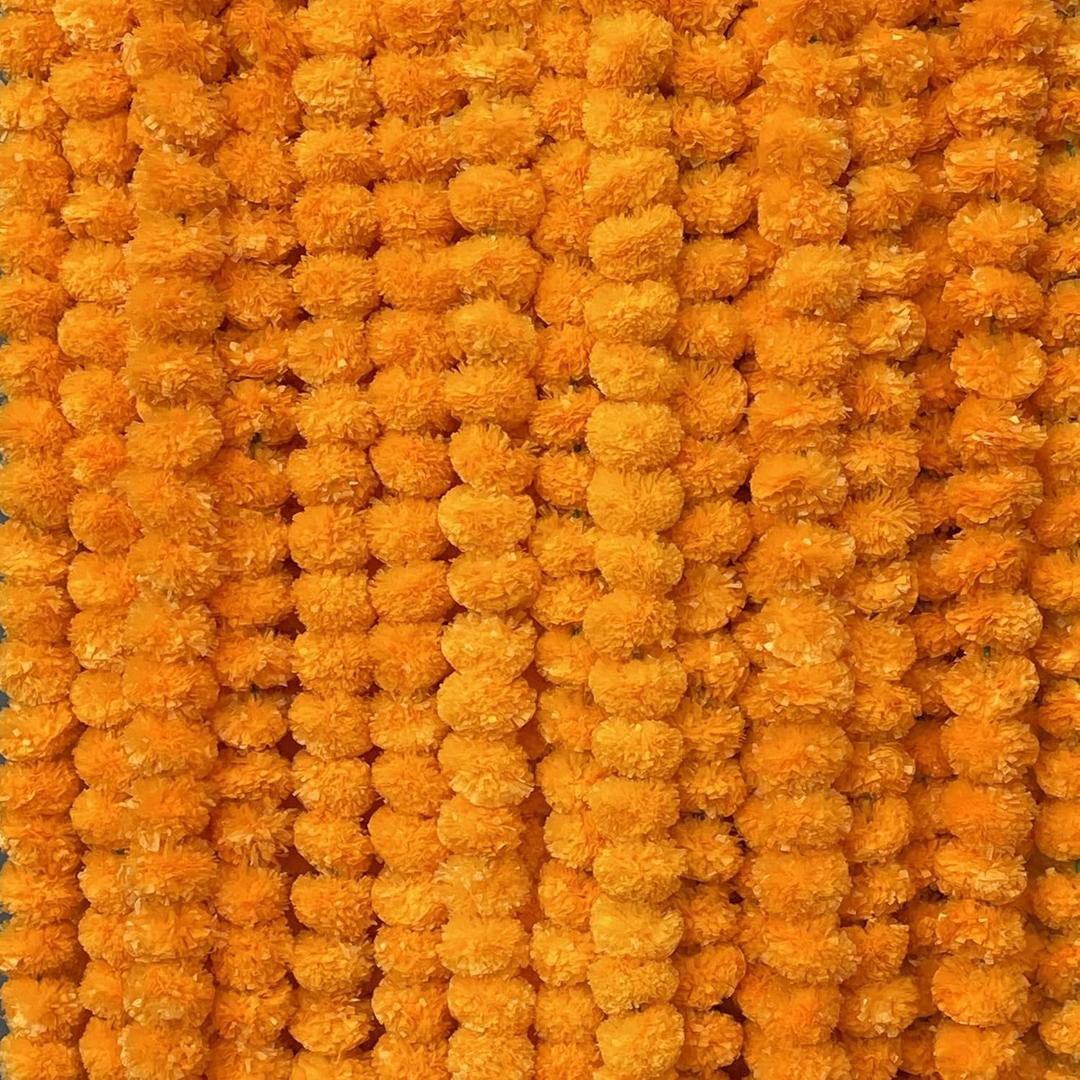 10 PC - 5 feet Marigold Garland |Indian/American Wedding Party Mantle Decoration, Faux Garlands Wedding Garland, Diwali Decoration, Spring Bush Floral! (Golden Yellow (Light Orange))