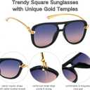 Hanj Retro Square Aviator Sunglasses for Women Men 70s 80s Classic Shades Gold Temple Fashion Glasses (Blue)
