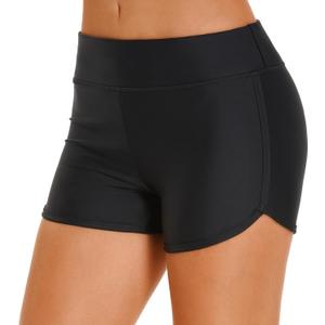HODOSPORTS Women's 3" Swim Board Shorts UPF50+ Quick Dry Swimsuit Bottoms Full Liner Boyshort Bathing Suit Bottom (Black) L
