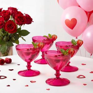 Heart-shaped Coupe Glasses Set of 4 Hot Pink Martini Glasses Cocktail Toasting Wine Cups 8.5 oz Romantic Drinking Accessories for Wedding Anniversary Party