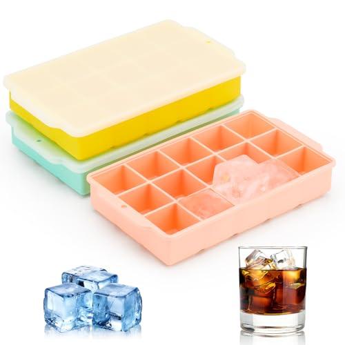 Reespring Silicone Ice Cube Tray, Ice Tray for Freezer with Lid, 3 Pack Ice Cube Trays for Freezer with 45 Flexible Easy Release Ice Trays